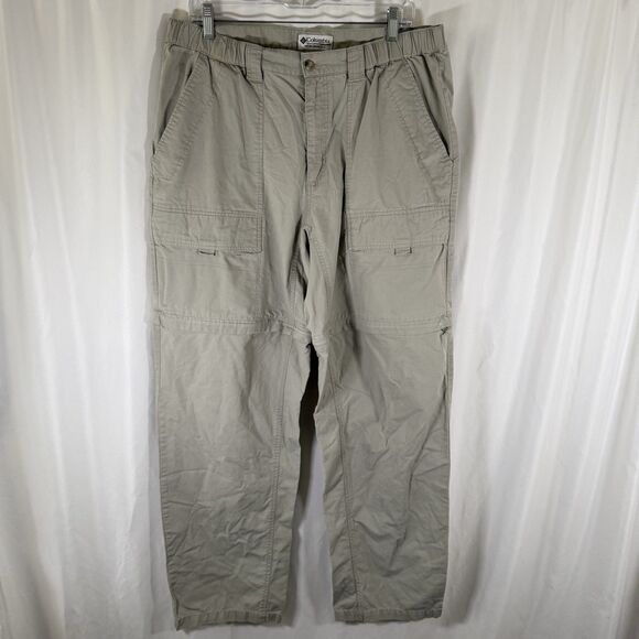 Columbia Convertible Pants Mens 36x34 Khaki Cargo Pockets 100% Cotton Button Zip - Picture 1 of 10